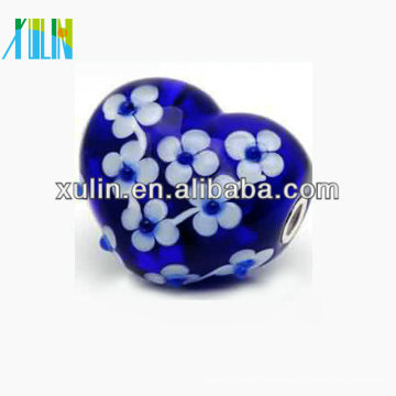 20 * 20mm bleu coeur perles de verre ajustement bracelet décoration
